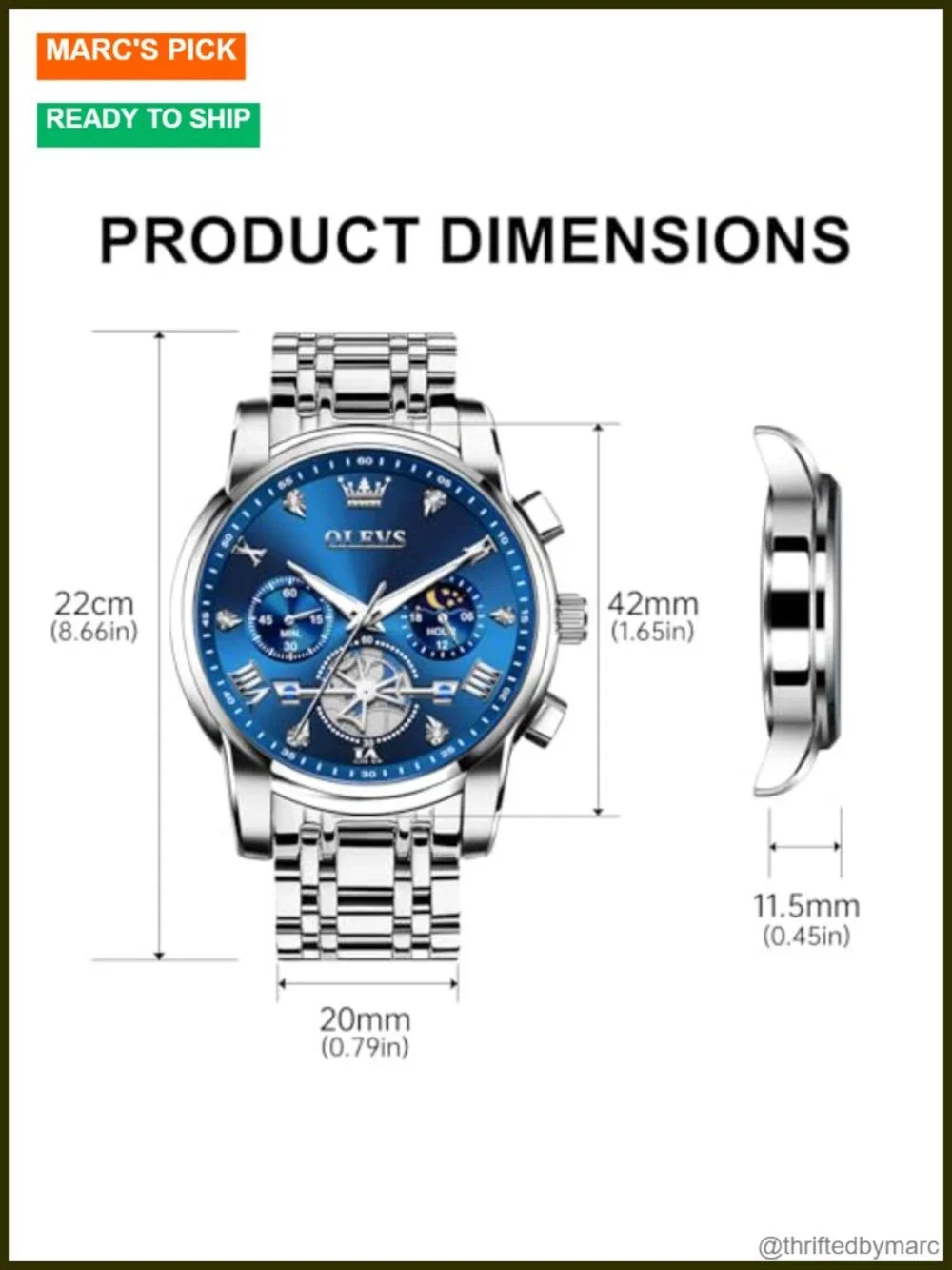 Stainless Steel Chronograph Watch with Roman Numerals, Luminous, Water